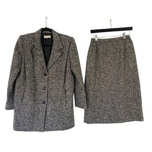Vintage Adolph Schuman for‎ Lilli Ann Tweed Blazer Skirt Suit Black White S/M